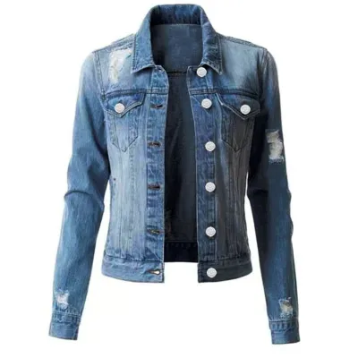 Women's Casual Ripped Denim Jacket - Urban Style Long Sleeve Cardigan