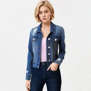 Women's Casual Ripped Denim Jacket - Urban Style Long Sleeve Cardigan