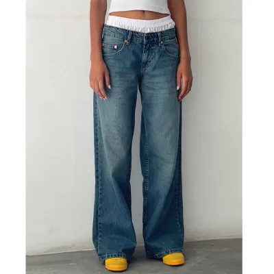 Women Casual Solid Color Low Rise Straight Jeans