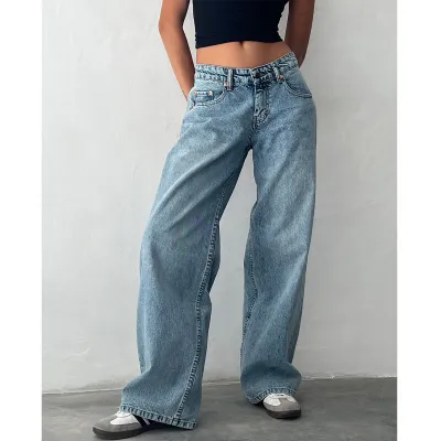 Women Casual Solid Color Low Rise Straight Jeans
