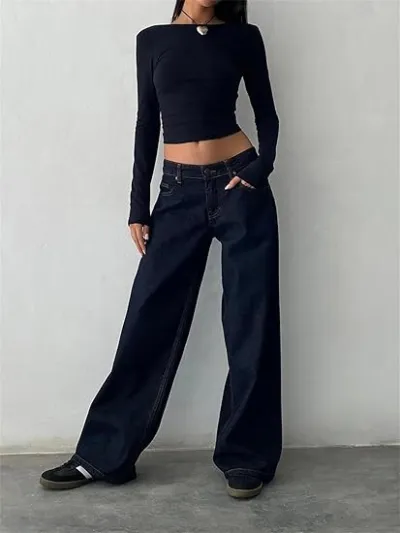 Women Casual Solid Color Low Rise Straight Jeans