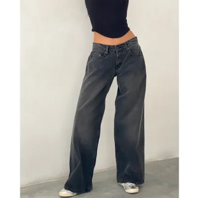 Women Casual Solid Color Low Rise Straight Jeans