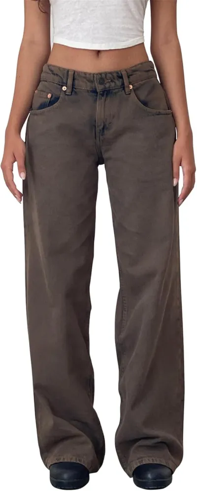 Women Casual Solid Color Low Rise Straight Jeans