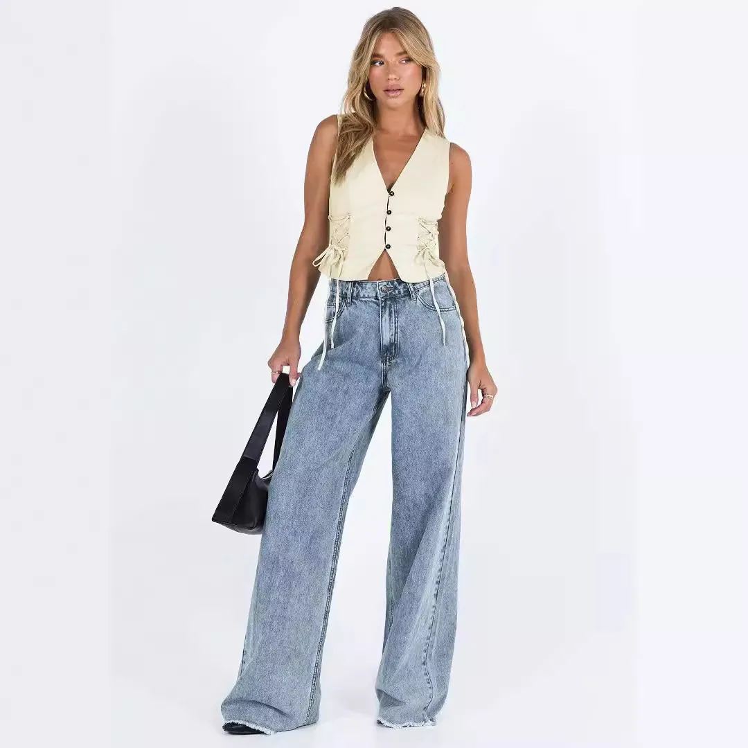 Women Casual Solid Color Loose Jeans