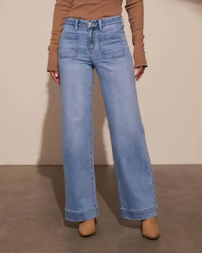 Women Fashion Retro Straight Wide Leg Jeans
