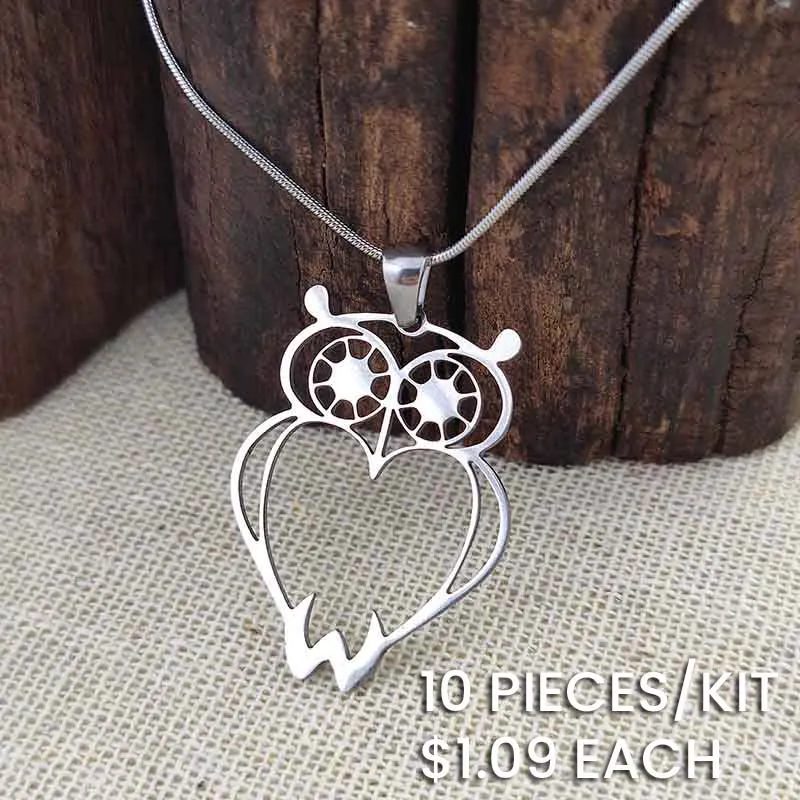 Simple Hollow Stainless Steel Owl Pendant Necklace