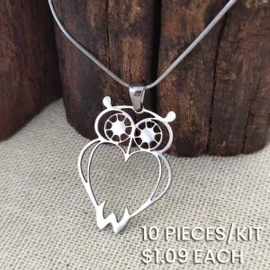 Simple Hollow Stainless Steel Owl Pendant Necklace