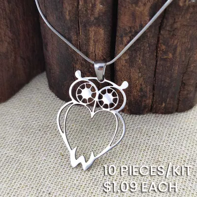 Simple Hollow Stainless Steel Owl Pendant Necklace