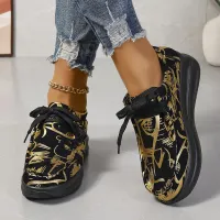 Women Fashion Casual Colorblock Round Toe Lace-Up Platform Sneakers