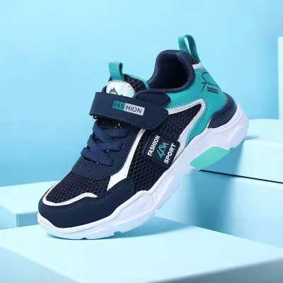 Boys Casual Versatile Sports Lace-Up Thick-Soled Sneakers with PU Upper and Letter Pattern