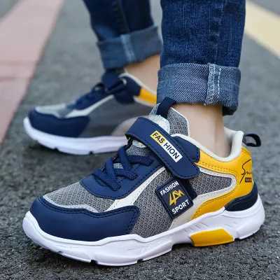 Boys Casual Versatile Sports Lace-Up Thick-Soled Sneakers with PU Upper and Letter Pattern