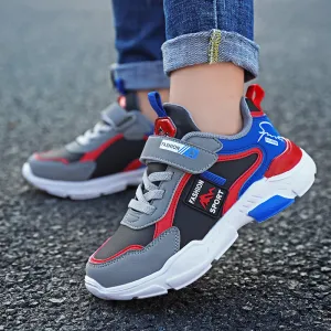 Boys Casual Versatile Sports Lace-Up Thick-Soled Sneakers with PU Upper and Letter Pattern