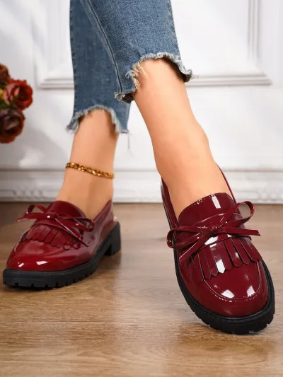 Women Fashion Patent Leather Bowknot Round Toe Plus Size Loafers