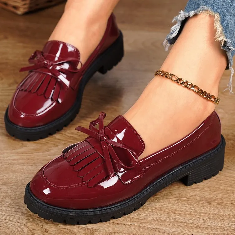 Women Fashion Patent Leather Bowknot Round Toe Plus Size Loafers