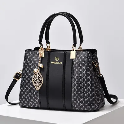 Women Fashion Casual Color Block Large Capacity Pendant Handbag PU Urban Simplicity Zip Small Round