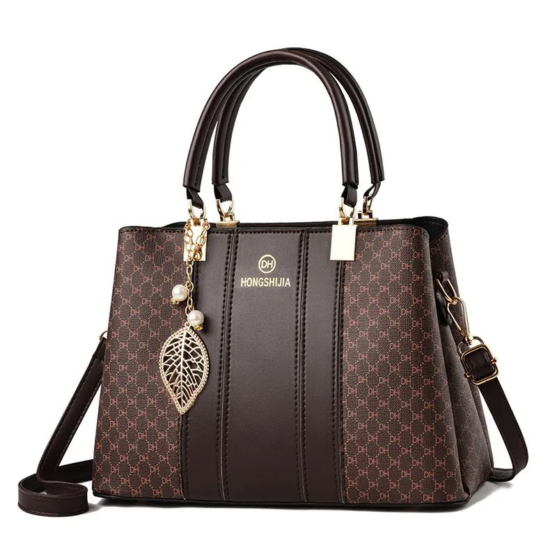 Women Fashion Casual Color Block Large Capacity Pendant Handbag PU Urban Simplicity Zip Small Round