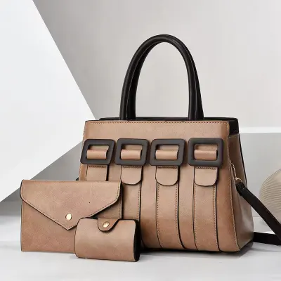 Women Fashion Casual Solid Color Large Capacity Handbag Three-Piece Set