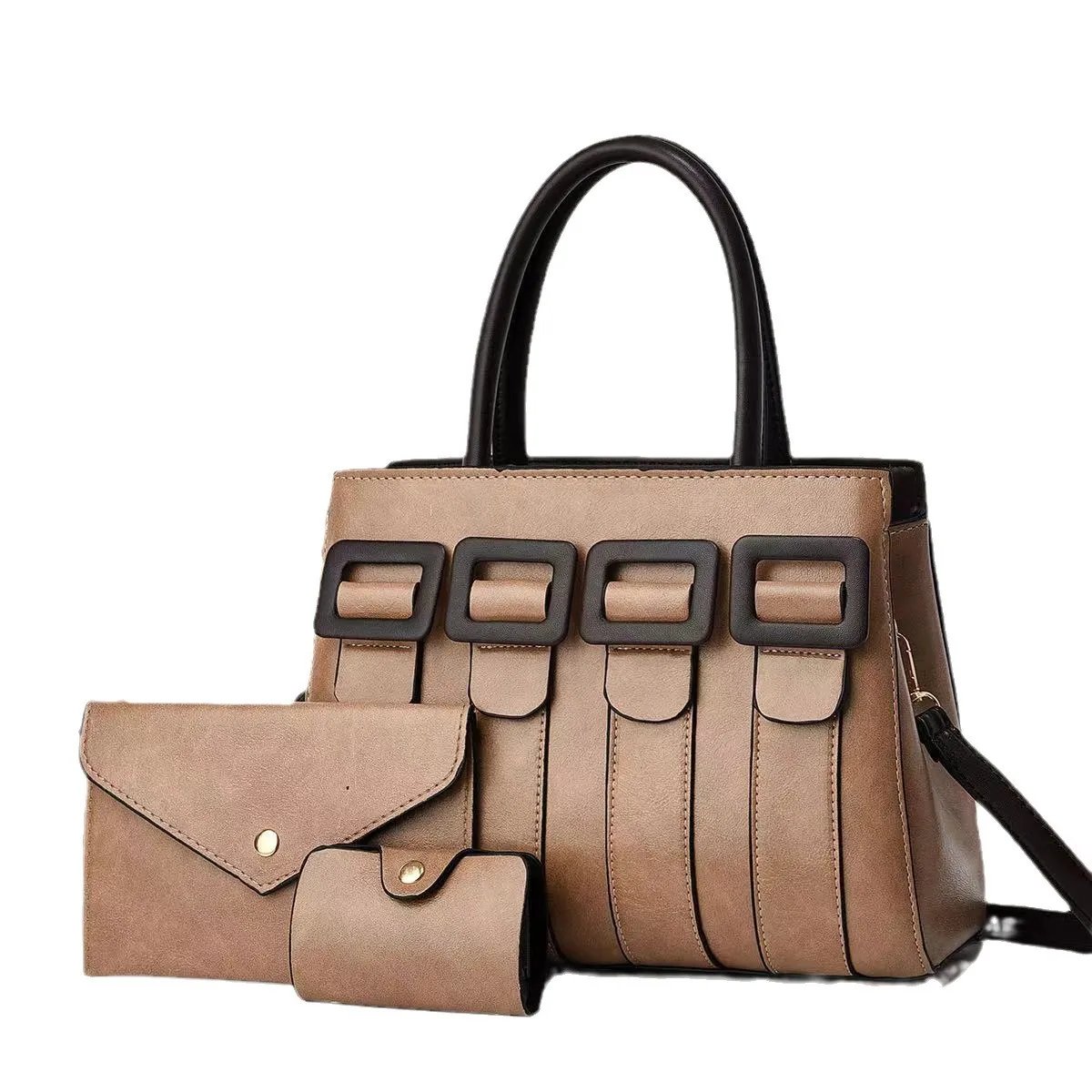 Women Fashion Casual Solid Color Large Capacity Handbag Three-Piece Set