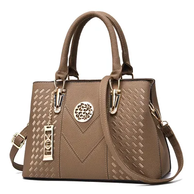 Women Fashion Casual Solid Color Embroidered Large Capacity PU Handbag