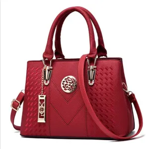 Women Fashion Casual Solid Color Embroidered Large Capacity PU Handbag