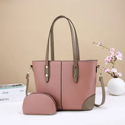Women Fashion Contrast Color Large Capacity Tote Handbag Set