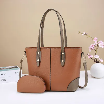 Women Fashion Contrast Color Large Capacity Tote Handbag Set