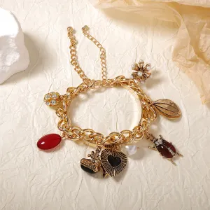 Women Fashion Personality Double Layer Retro Insect Love Pendant Bracelet
