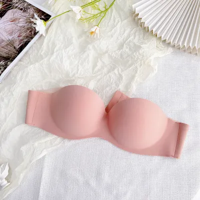Women Fashion Solid Color Strapless Bra 3/4 Cup Nylon