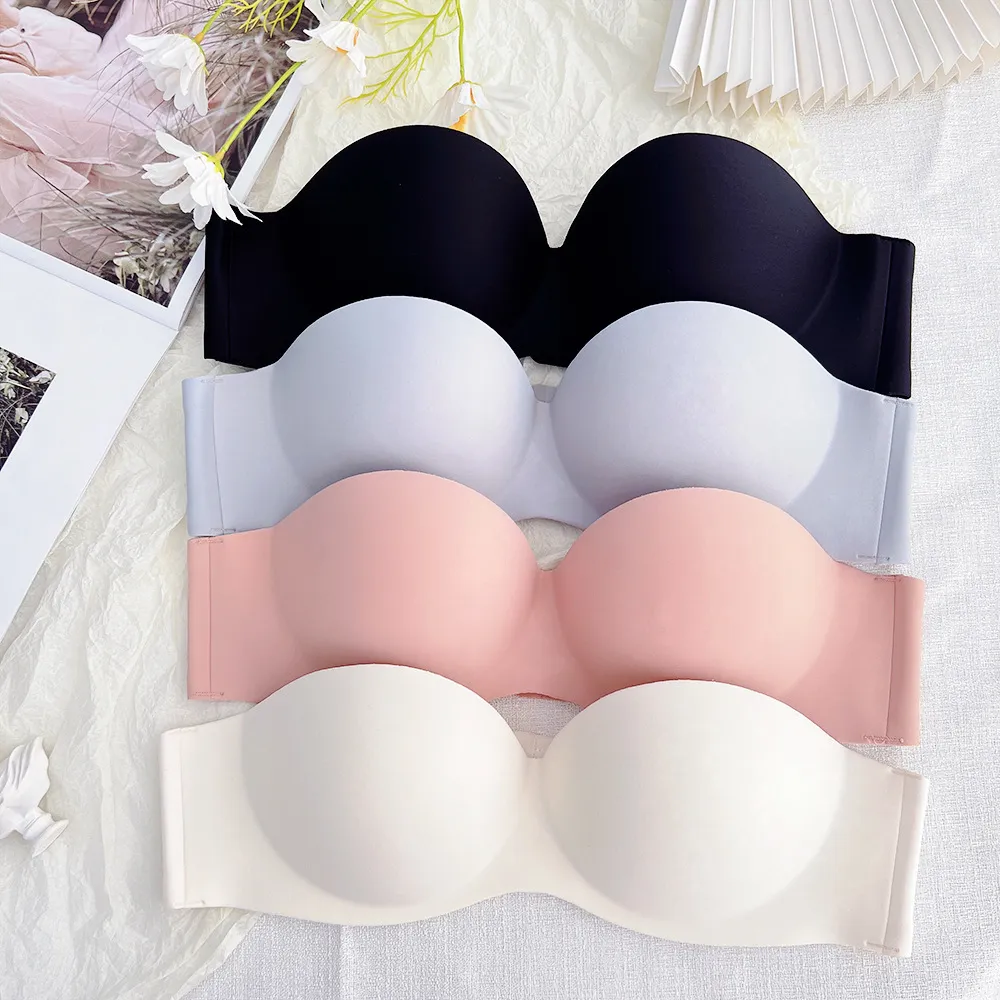 Women Fashion Solid Color Strapless Bra 3/4 Cup Nylon