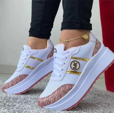 Women Fashion Casual Color-Matching Round-Toe Lace-Up Thick-Soled Sneakers Unisex