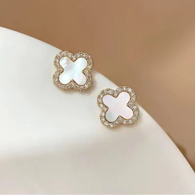 Women Fashion Elegant Four Leaf Clover Rhinestone Earrings