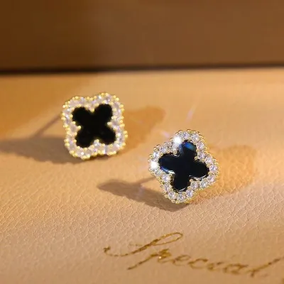 Women Fashion Elegant Four Leaf Clover Rhinestone Earrings