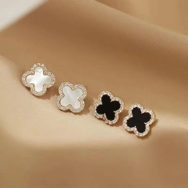 Women Fashion Elegant Four Leaf Clover Rhinestone Earrings