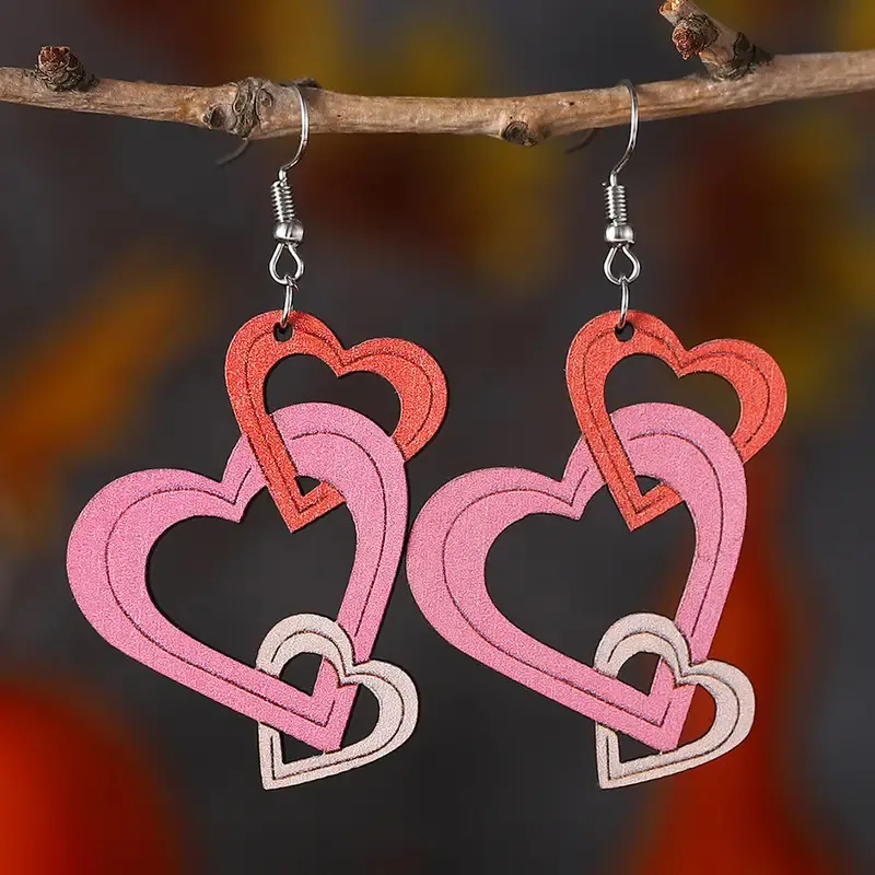 Valentine'S Day Women Fashion Hollow Wood Earrings