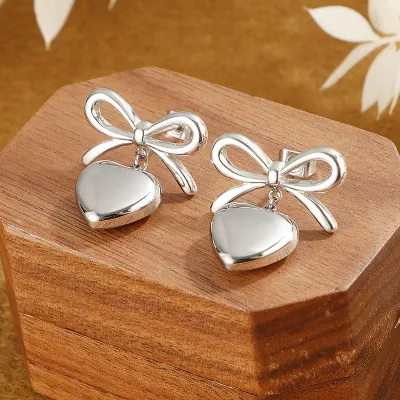 Women Fashion Elegant Bowknot Love Titanium Steel Vintage Drop Earrings