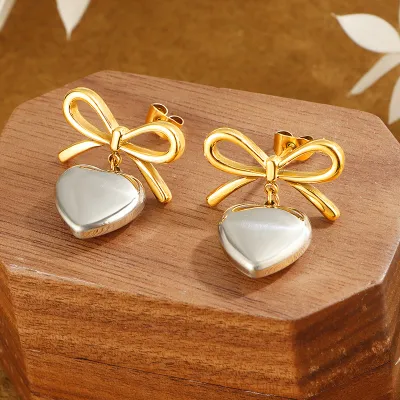 Women Fashion Elegant Bowknot Love Titanium Steel Vintage Drop Earrings