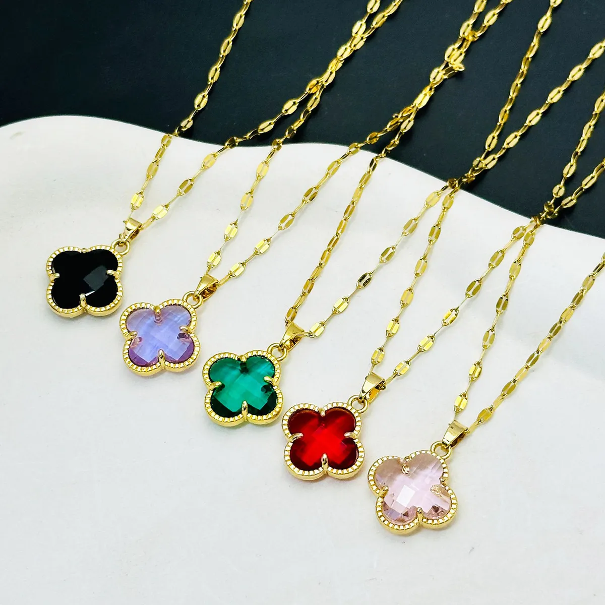 Women's Fashion Elegant Titanium Steel Four-Leaf Clover Necklace with Regular Chain