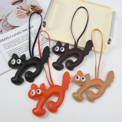 Creative Cute Fried Cat Pu Leather Bag Pendant Keychain