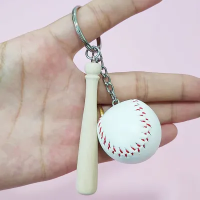 Creative Baseball Bag Pendant Keychain Modern Simplicity Leather Wood