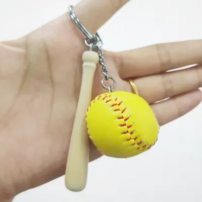 Creative Baseball Bag Pendant Keychain Modern Simplicity Leather Wood