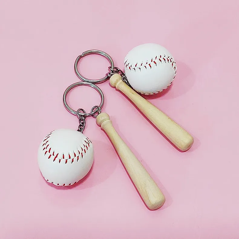 Creative Baseball Bag Pendant Keychain Modern Simplicity Leather Wood