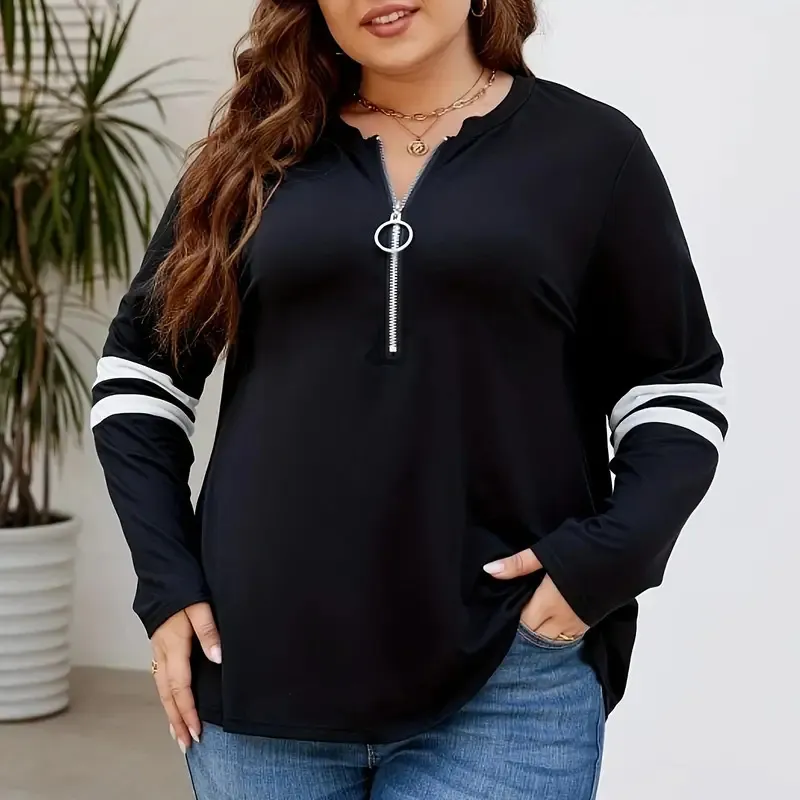 Women Fashion Casual Plus Size Loose Long Sleeve Zipper Sweatshirt