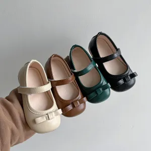 Kids Girls Casual Cute Square-Toe Solid Color Bows Velcro Low Top Flat Shoes