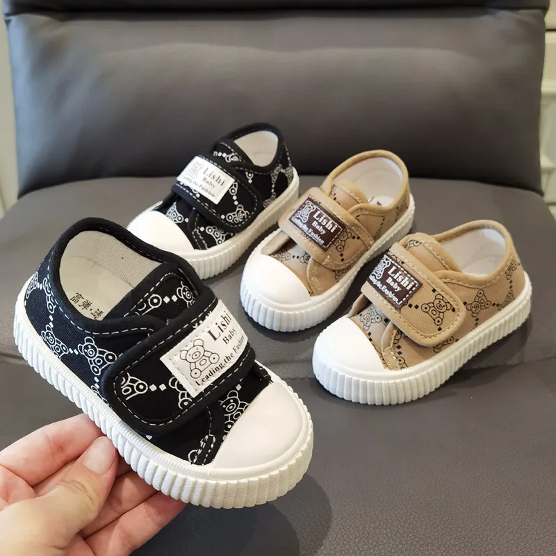 Kids Boys Girls Casual Cute Velcro Canvas Cartoon Sneakers