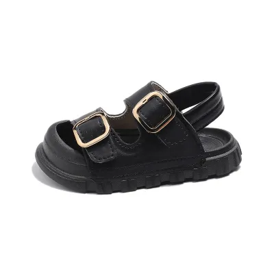 Kids Boys Girls Casual Cute Velcro Flat PU Sandals