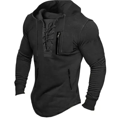 Men Fashion Casual Solid Color Long Sleeve Hooded Top