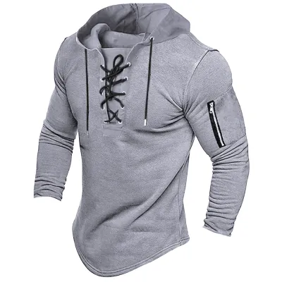 Men Fashion Casual Solid Color Long Sleeve Hooded Top