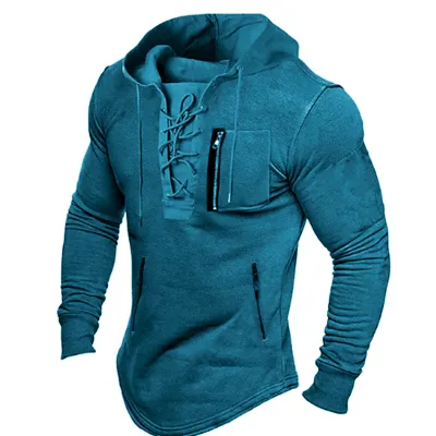 Men Fashion Casual Solid Color Long Sleeve Hooded Top