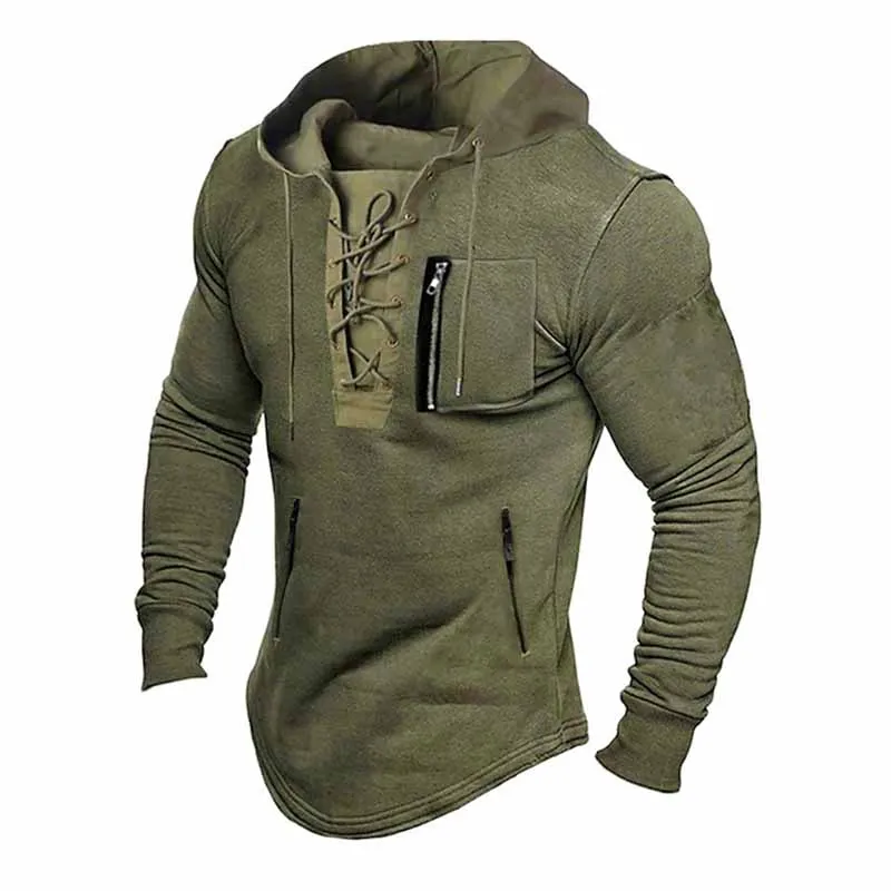 Men Fashion Casual Solid Color Long Sleeve Hooded Top