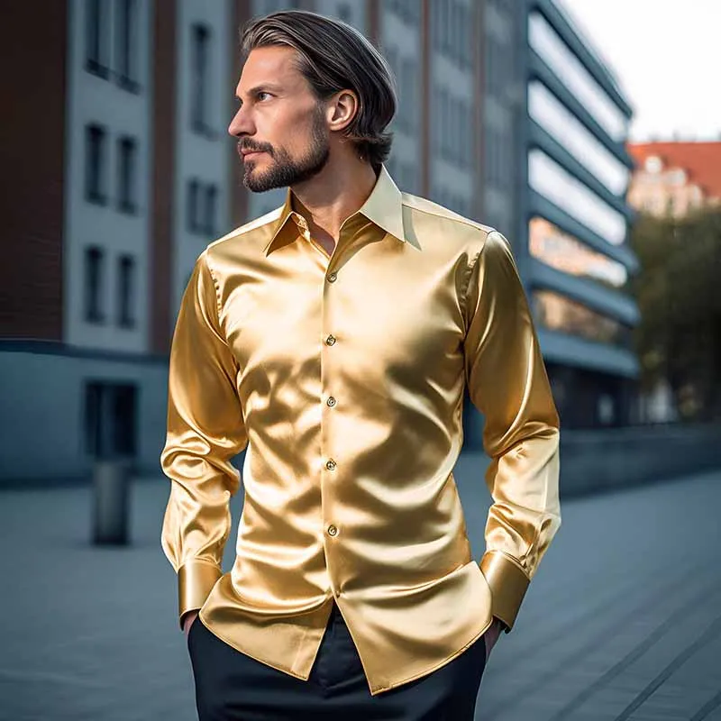 Men Fashion Casual Nightclub Long Sleeve Lapel Cardigan Shirt